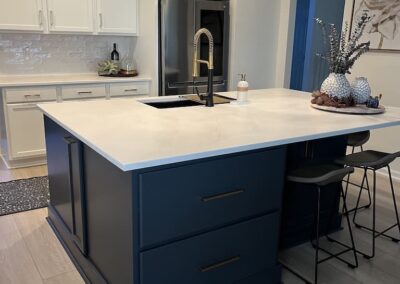 Kitchen Cabinets Raleigh Custom Two Tone Kitchen Midnight Blue Alabaster Paint Silestone Calcatta Gold Suede Quartz