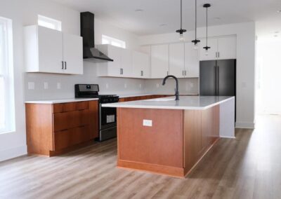 Kitchen Cabinets Raleigh Two Tome Contemporary Kitchen Cherry And White Sleek Lines Waterfall Edge Island Top